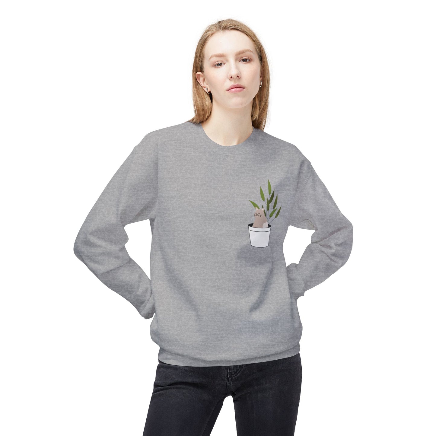 Cute Cat Plant Crewneck Sweatshirt - Unisex Midweight Fleece