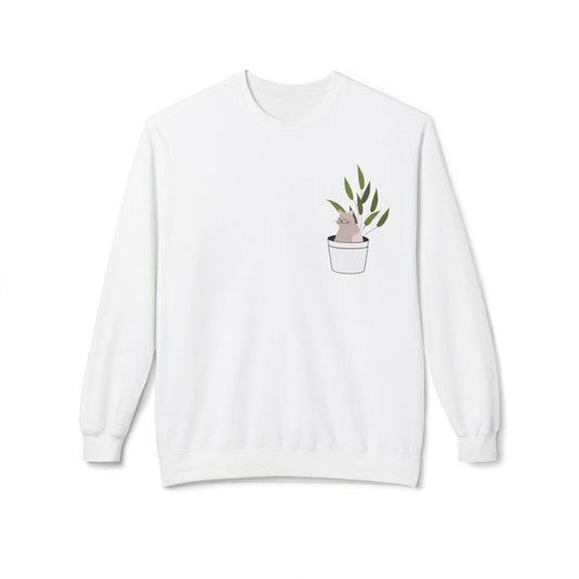 Cute Cat Plant Crewneck Sweatshirt - Unisex Midweight Fleece