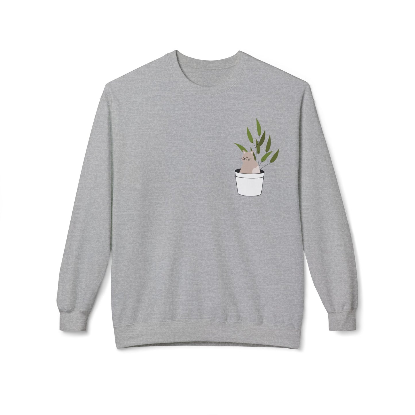 Cute Cat Plant Crewneck Sweatshirt - Unisex Midweight Fleece