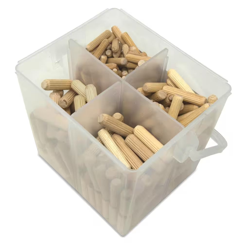 Fluted Dowel Pin Variety Bucket with 1/4 In., 5/16 In., and 3/8 In. Woodworking Dowels (400-Piece)