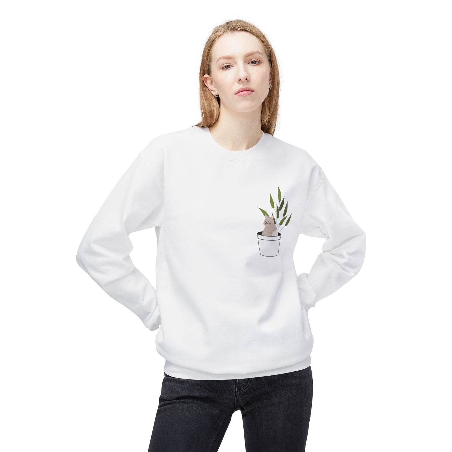 Cute Cat Plant Crewneck Sweatshirt - Unisex Midweight Fleece