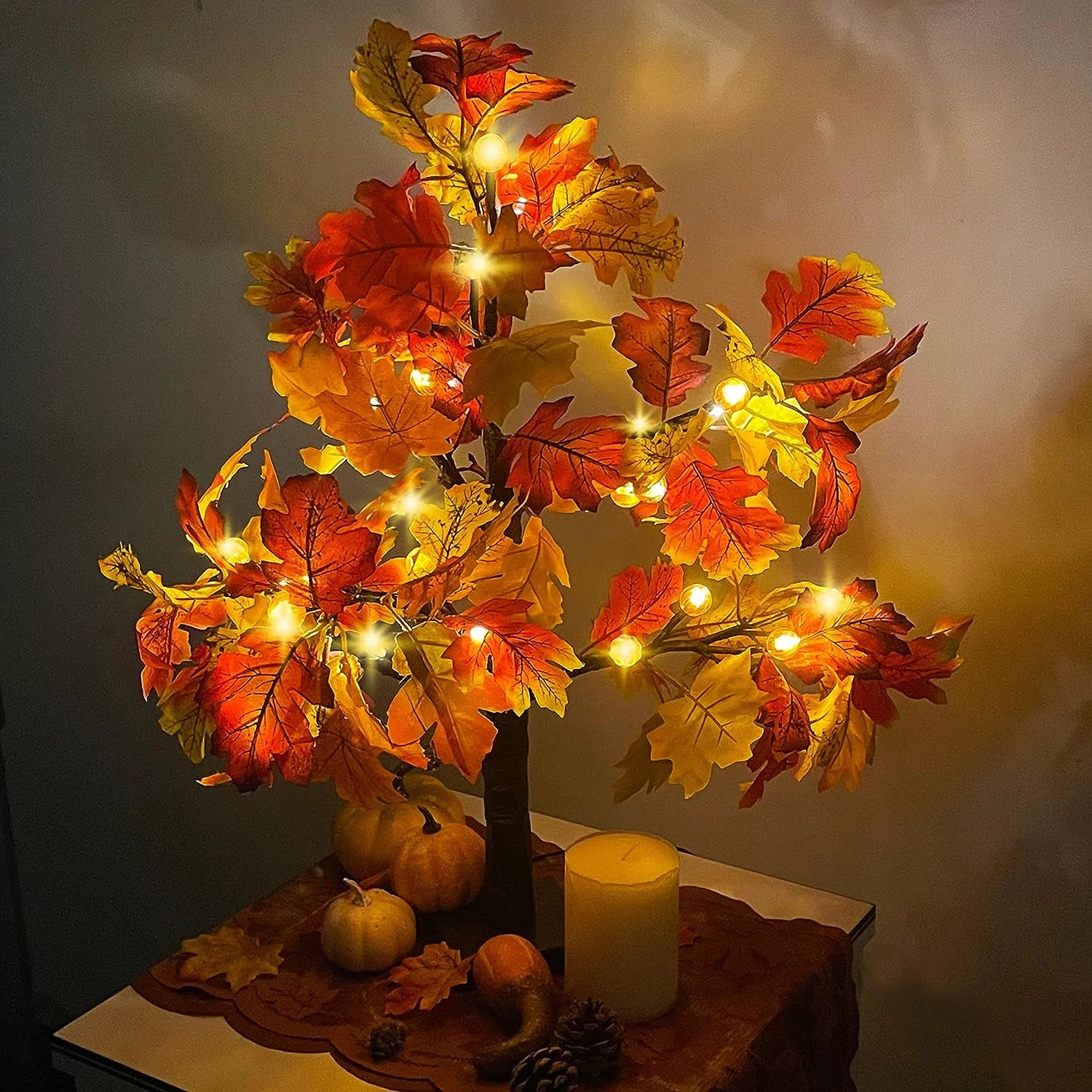 25" Artificial Autumn Light Maple Tree 24 LED Table Lights Battery Wedding Party Fall Decorations for Home Thanksgiving