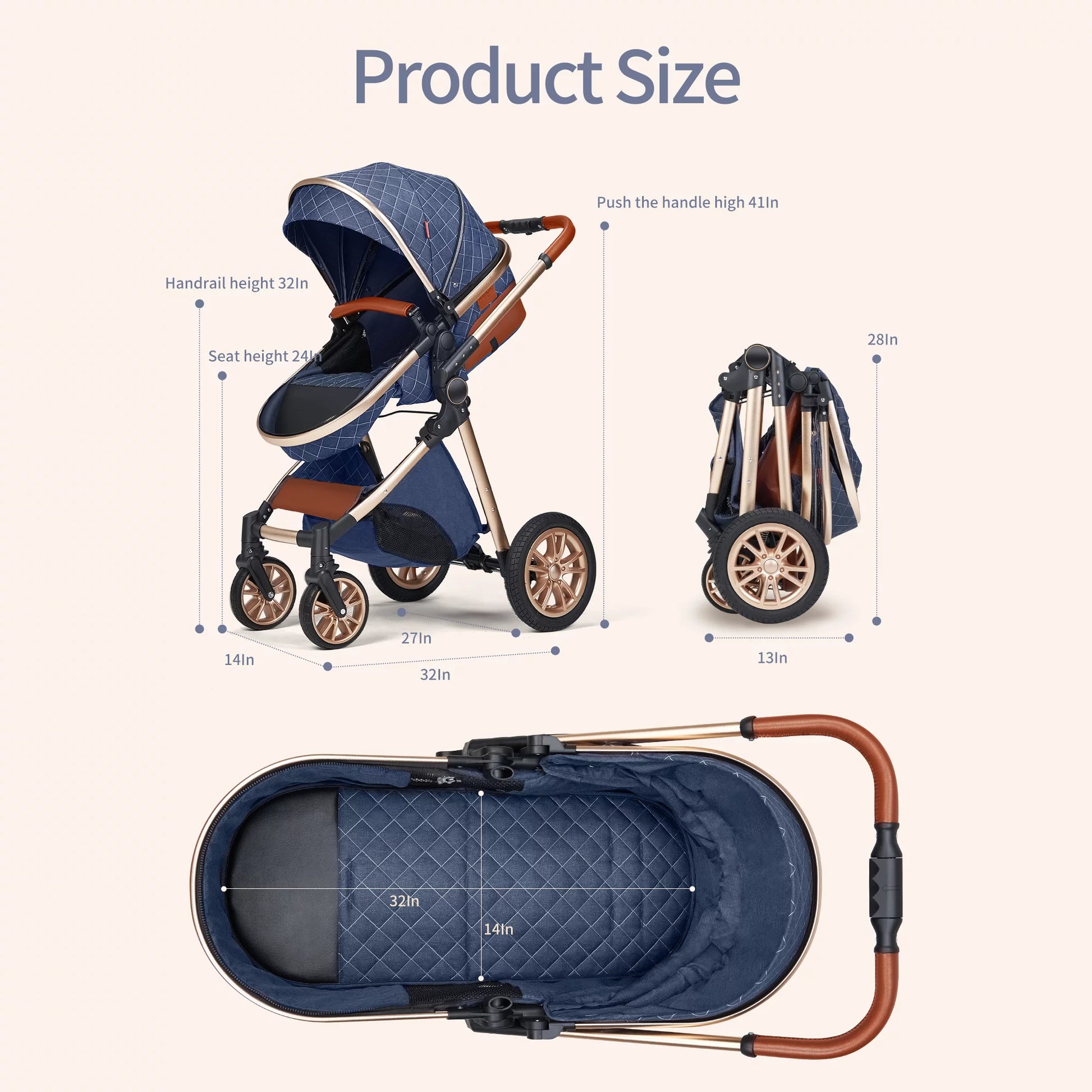 High Landscape Baby Stroller Folding Aluminum Newborn Pram,Unisex,Brown