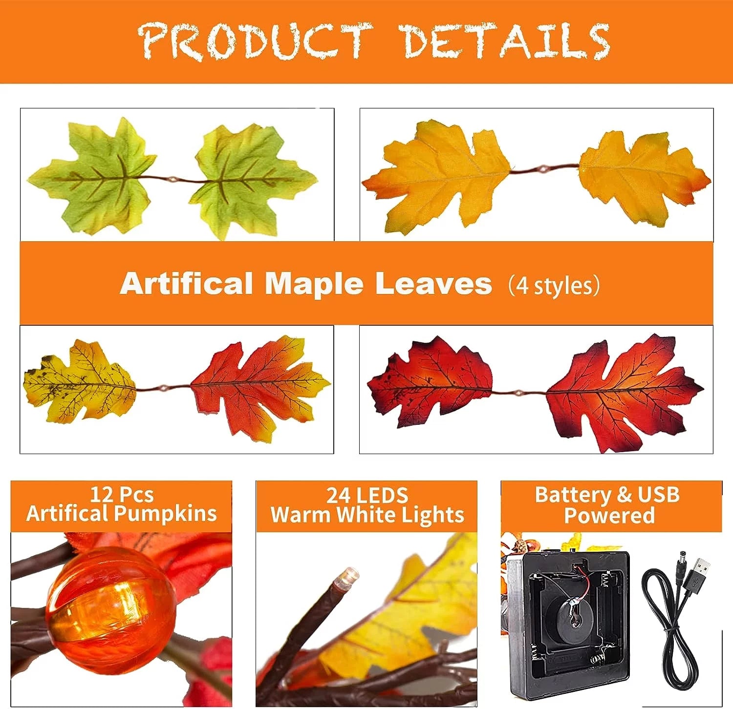 25" Artificial Autumn Light Maple Tree 24 LED Table Lights Battery Wedding Party Fall Decorations for Home Thanksgiving